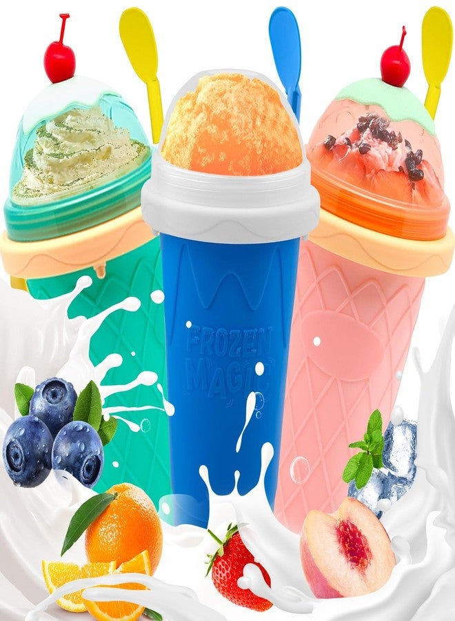 FANS-ONE Slushie Cup, 3 Pack DIY Magic Slushy Cup, Reusable Slushy Maker Cup for Juice Ice Cream Milk Yogurt, Frozen Cups with Lid & Straw Cool Stuff Things for Kids Friends Family (Blue+Pink+Green) - Image 1