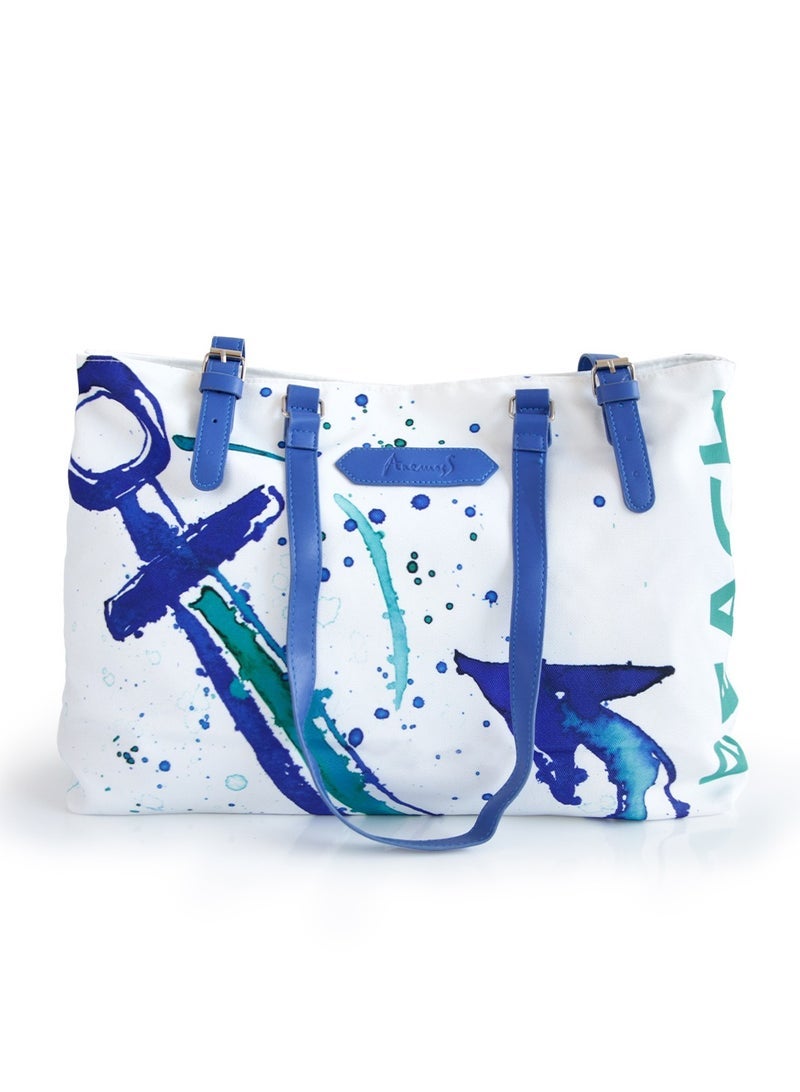 Anemoss Womens Beach Bag Waterproof Sandproof Hand Bags Lighweight Fashionable Shoulder Bag Large Capacity Anchor Design Bag for Picnic Shopping Gifts for Women and Girls - Image 1