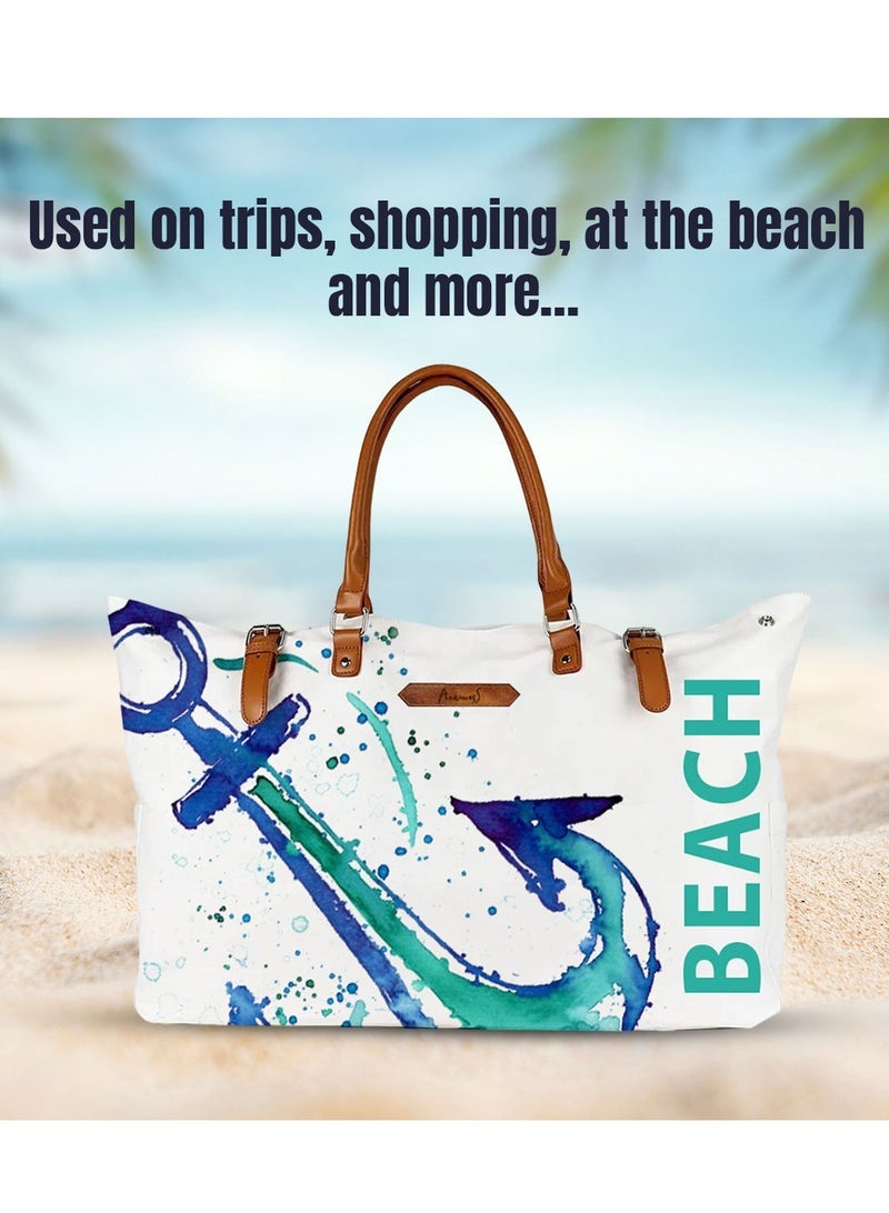 Anemoss Womens Beach Bag Waterproof Sandproof Hand Bags Lighweight Fashionable Shoulder Bag Large Capacity Anchor Design Bag for Picnic Shopping Gifts for Women and Girls - Image 3