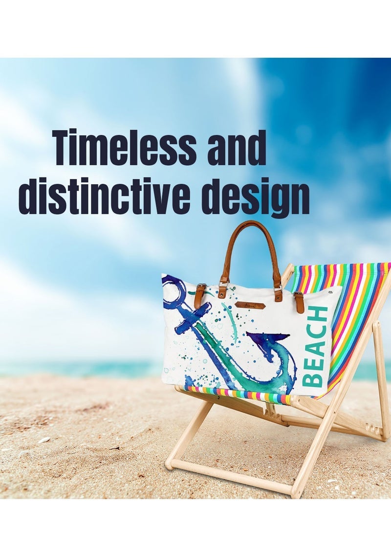 Anemoss Womens Beach Bag Waterproof Sandproof Hand Bags Lighweight Fashionable Shoulder Bag Large Capacity Anchor Design Bag for Picnic Shopping Gifts for Women and Girls - Image 4