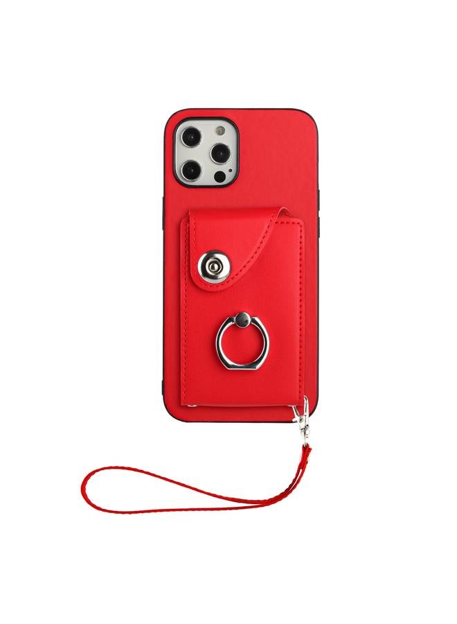 S-TOP Case For iPhone 12 Organ Card Bag Ring Holder PU Phone Case with Lanyard - Image 2