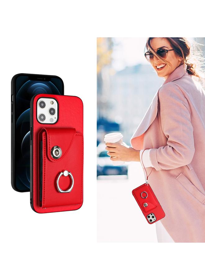 S-TOP Case For iPhone 12 Organ Card Bag Ring Holder PU Phone Case with Lanyard - Image 5