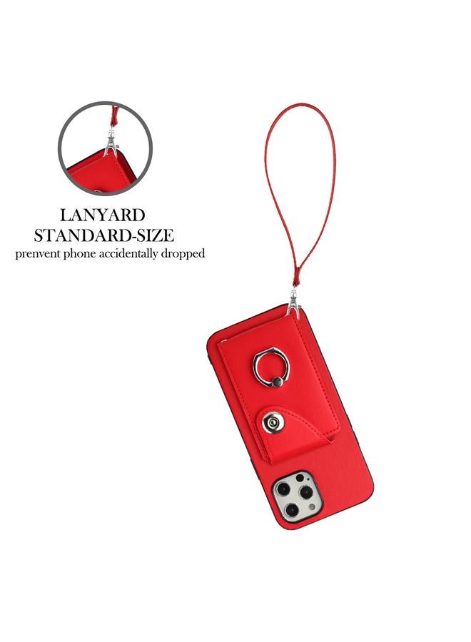 S-TOP Case For iPhone 12 Organ Card Bag Ring Holder PU Phone Case with Lanyard - Image 3