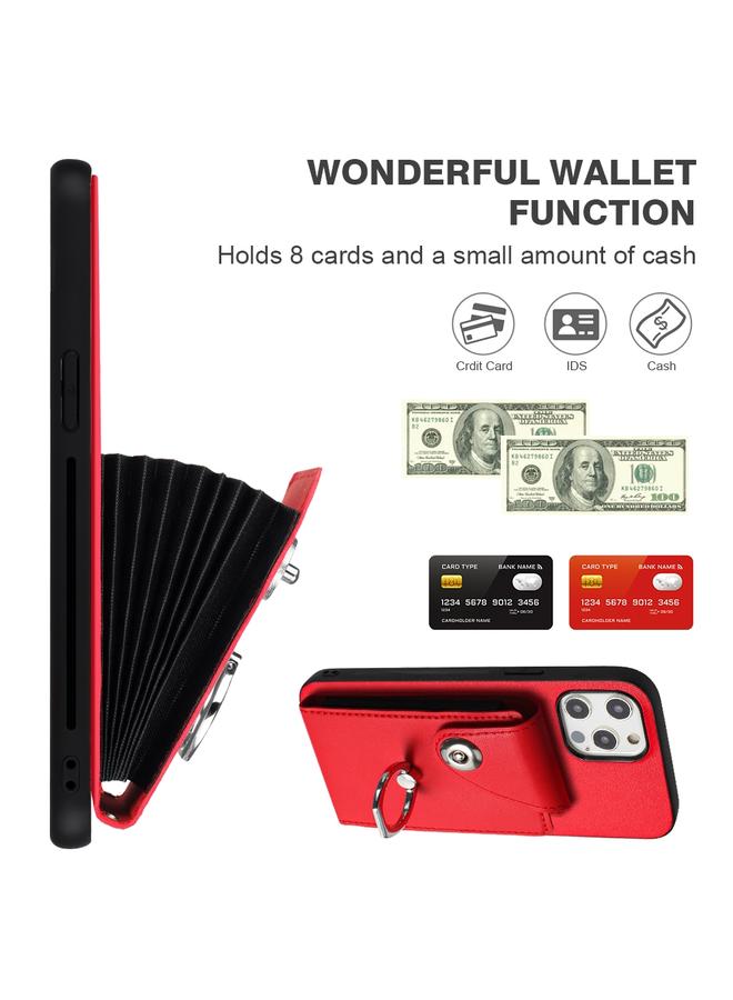 S-TOP Case For iPhone 12 Organ Card Bag Ring Holder PU Phone Case with Lanyard - Image 4