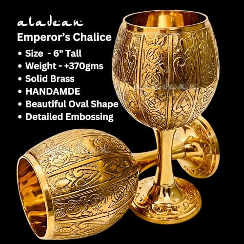 ALADEAN Vintage Chalice Medieval Goblet 1x Solid Brass Red Wine Glass Cups of Royal King Arthur Renaissance Birthday Gifts Christmas Wedding Anniversary Novelty Ceremonial Drinkware Emperors Chalice - Image 3