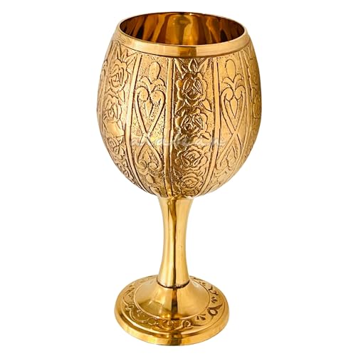 ALADEAN Vintage Chalice Medieval Goblet 1x Solid Brass Red Wine Glass Cups of Royal King Arthur Renaissance Birthday Gifts Christmas Wedding Anniversary Novelty Ceremonial Drinkware Emperors Chalice - Image 1