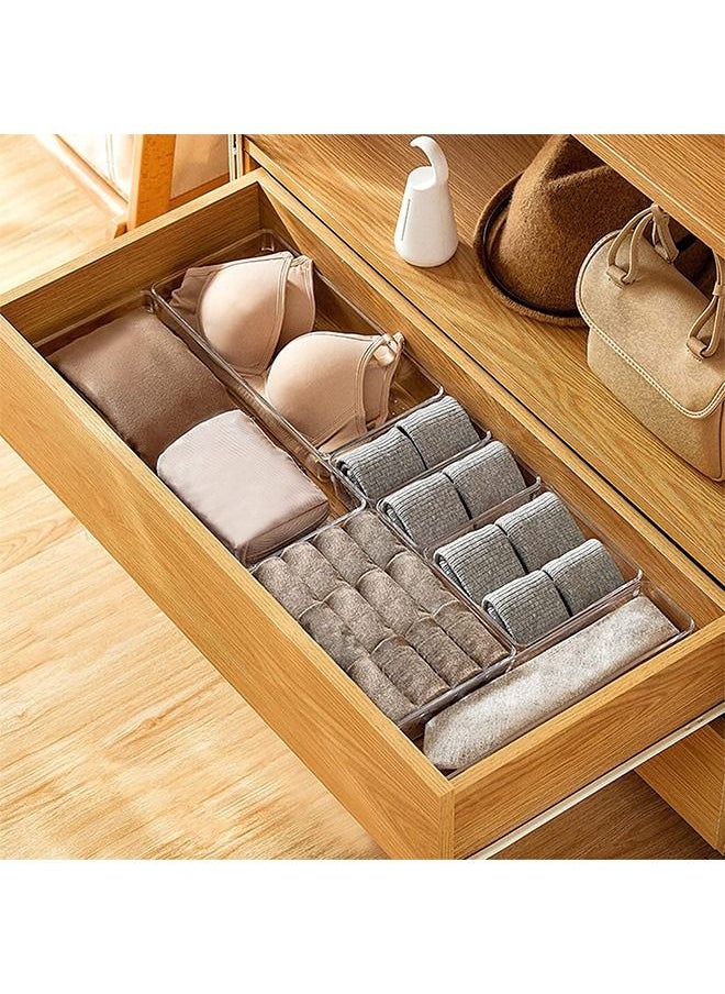 25 PCS Clear Plastic Drawer Organizers Set, 4-Size Versatile Bathroom and Vanity Drawer Organizer Trays, Storage Bins for Makeup, Jewelries, Kitchen Utensils and Office