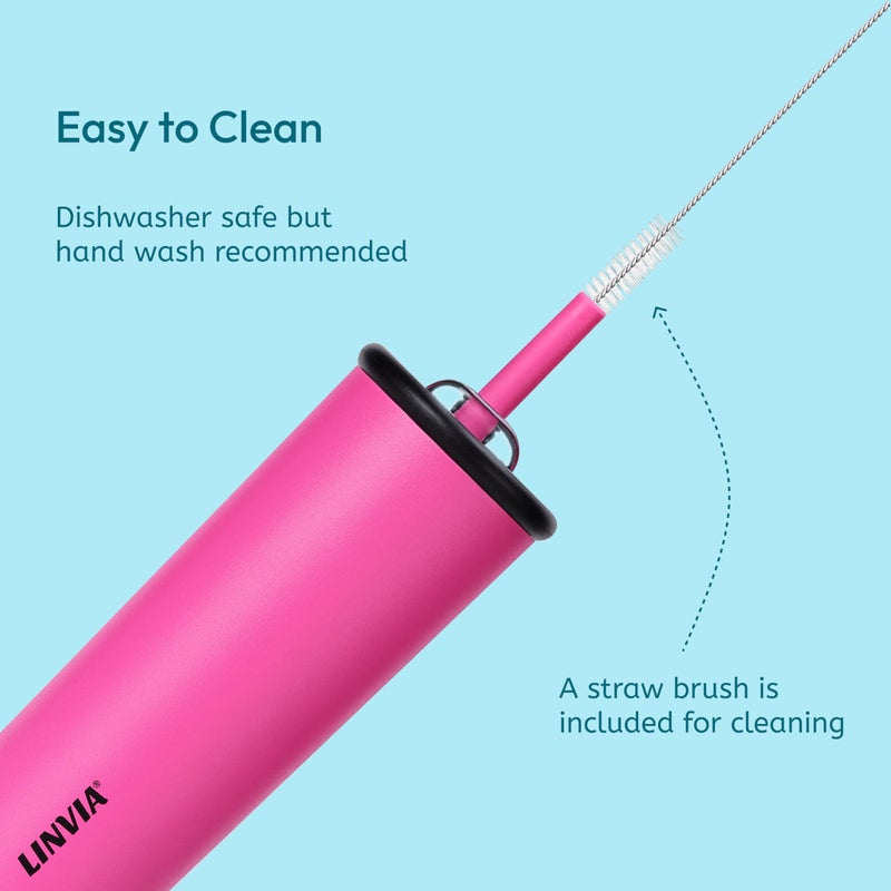 LINVIA Candy Tumbler, 25 oz Insulated Stainless Steel Water Bottle, 2-in-1 Lid with Flexible Straw, BPA-Free, Cup Holder Friendly, Dishwasher Safe, Hot Pink - Image 3