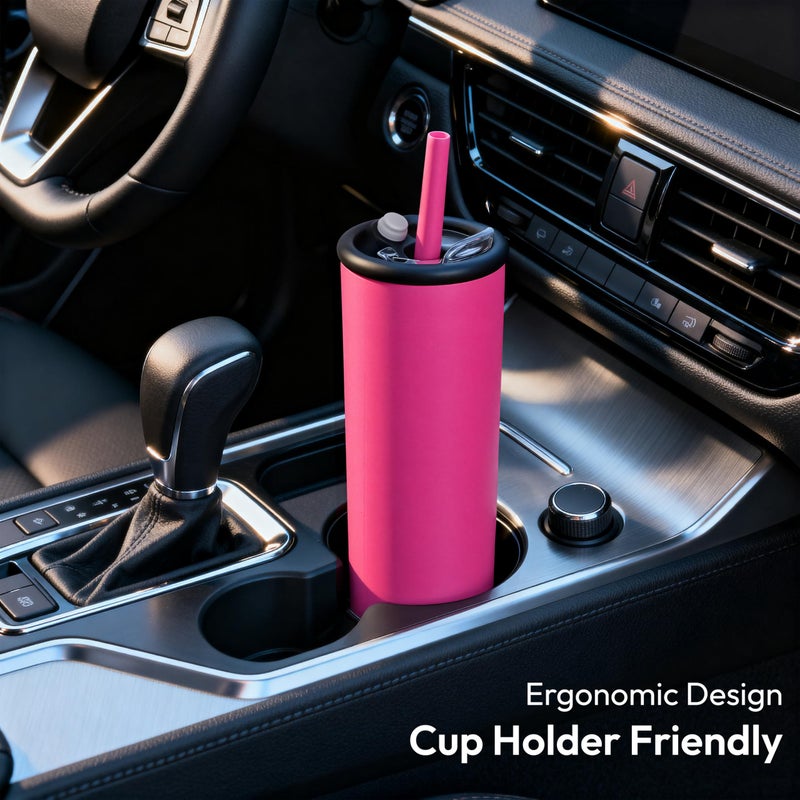 LINVIA Candy Tumbler, 25 oz Insulated Stainless Steel Water Bottle, 2-in-1 Lid with Flexible Straw, BPA-Free, Cup Holder Friendly, Dishwasher Safe, Hot Pink - Image 5