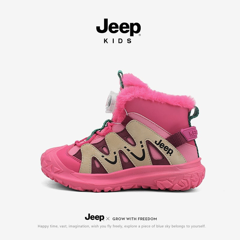 Jeep Snow Boots Winter Girls' Large Cotton Shoes Outdoor Fleece-Lined Thickened Northeast Warm Waterproof Cotton Shoes - Image 1