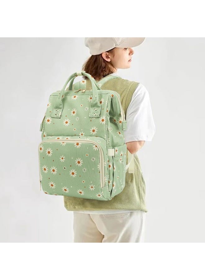 Yusudan Corduroy Diaper Bag Backpack for Baby Girls Boys, Women Large Nappy Bags for Mom, Green Corduroy Daisy, L, Casual, Eclectic - Image 2