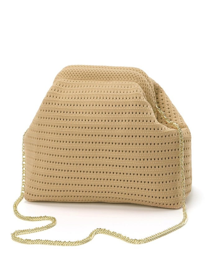 Valleycomfy Beach Clutch,Woven Clutch Purses,Cloud Dumpling Pouch Purse,Crossbody Bags,Hollow Evening Bag for Women,Khaki - Image 1