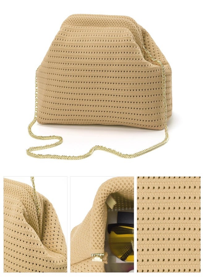Valleycomfy Beach Clutch,Woven Clutch Purses,Cloud Dumpling Pouch Purse,Crossbody Bags,Hollow Evening Bag for Women,Khaki - Image 5