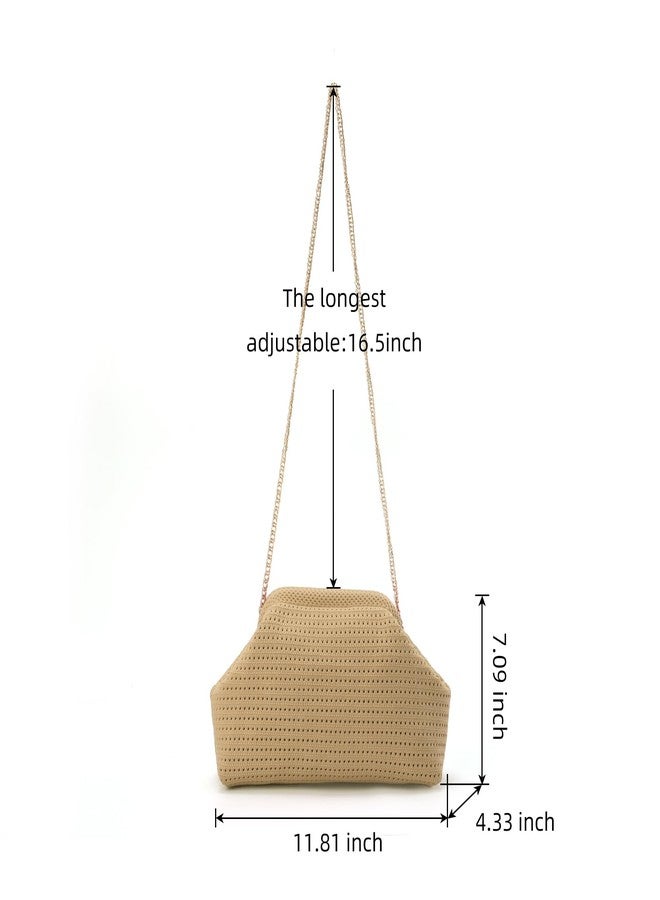 Valleycomfy Beach Clutch,Woven Clutch Purses,Cloud Dumpling Pouch Purse,Crossbody Bags,Hollow Evening Bag for Women,Khaki - Image 4