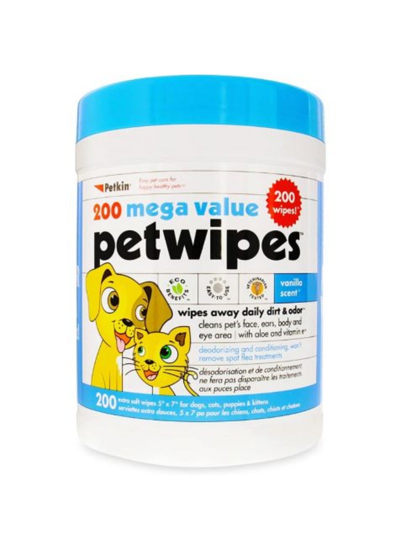 Petkin Extra Mega Value Petwipes 200Ct