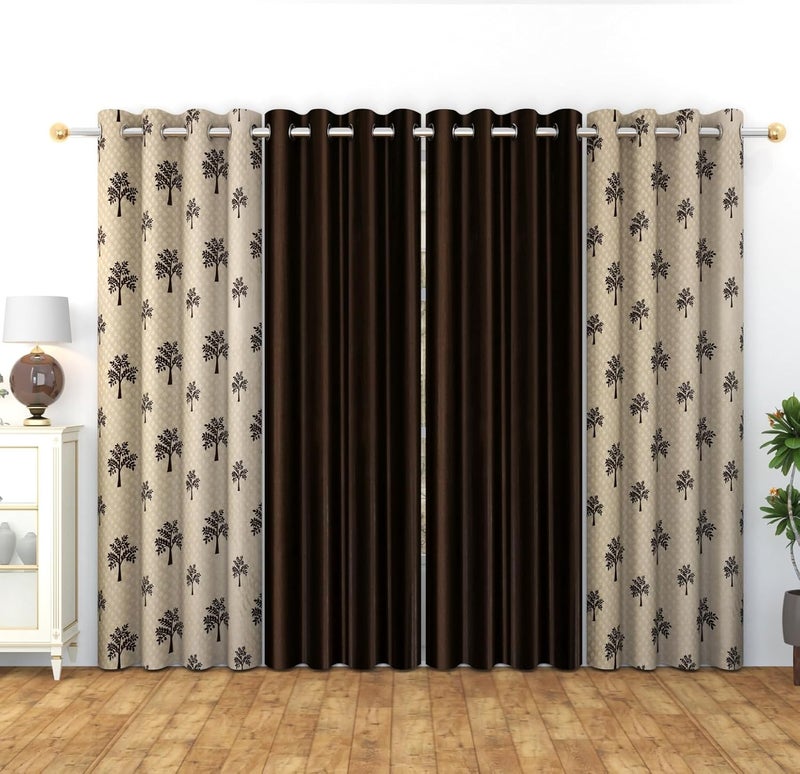 Yarnis Yarnis Polyester Printed Tree Eyelet Curtains for Living Room Bedroom Home Decor I Set of 4 I Coffee 4 X 8 Feet - Image 1