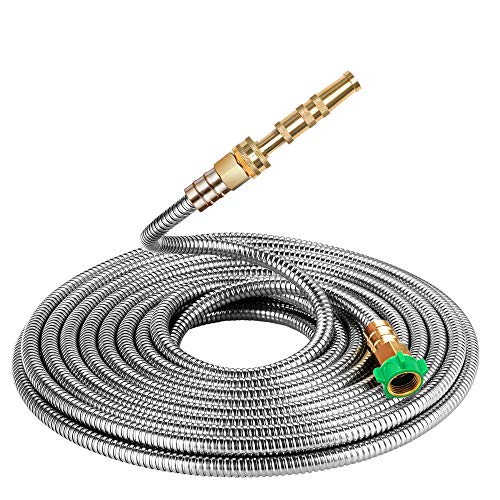 BEAULIFE 304 Stainless Steel Metal Garden Hose 25 Feet with Brass Garden Hose Nozzle Flexible, Portable & Lightweight Kink Free Garden Water Outdoor Hose - Image 1