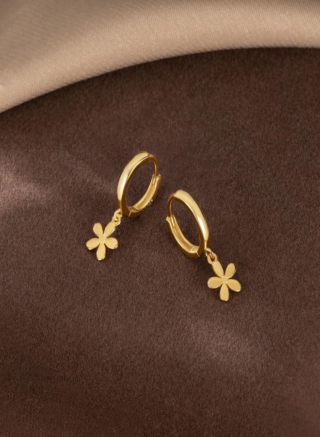Reffeer أقراط حلقية صغيرة متدلية على شكل زهرة الأقحوان من الفضة الإسترليني عيار 925 للنساء والفتيات المراهقات (ذهبي B) - Image 4
