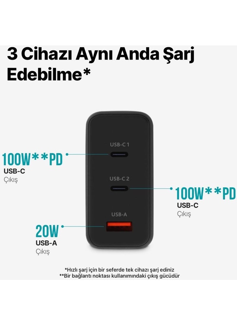 TTec - Super Fast Gan 120W 2x Pd Type C and 1x USB Port Charger, Current and Heat Protected Charging Adapter - Image 1
