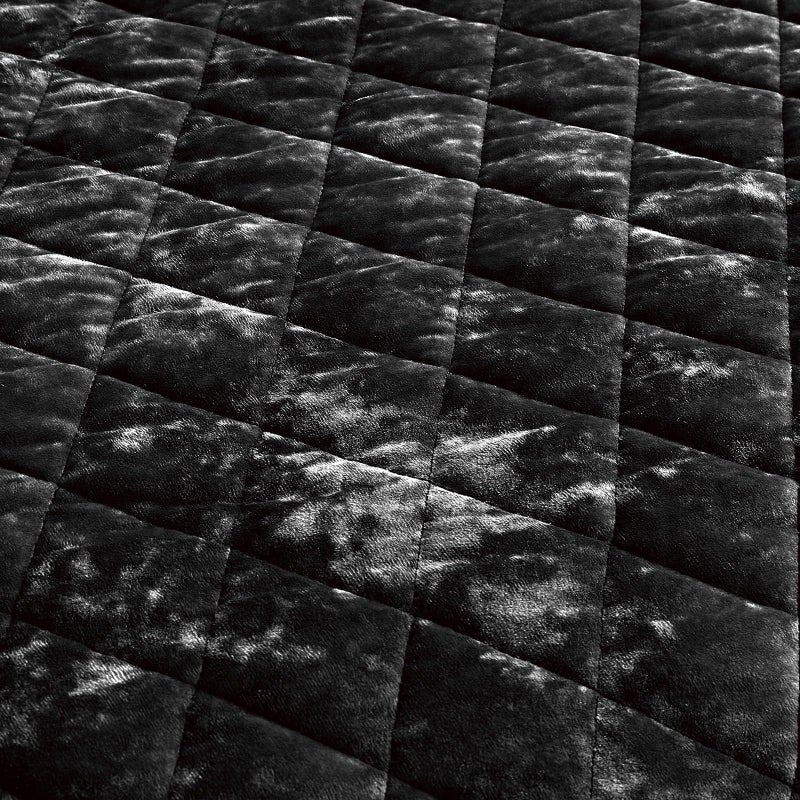 Fredsure Distressed Velvet Quilt Set, 3 Pieces Black King, Distressed Velvet Face and Brushed Microfiber Reverse with Diamond Quilting - Image 3