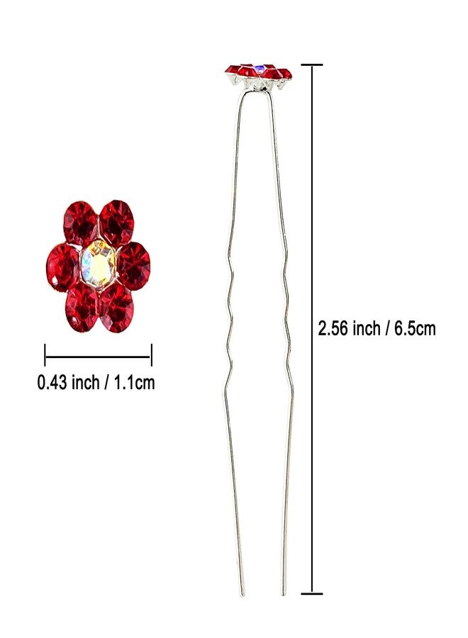 BETITETO Rhinestone Flower Hair Pins, 40 Pcs U-Shaped Crystal Party Wedding Bridal Hair Accessories for Women Girls (Red) - Image 4