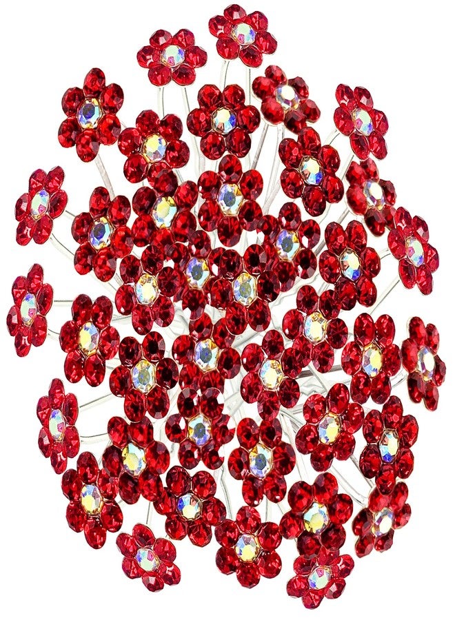 BETITETO Rhinestone Flower Hair Pins, 40 Pcs U-Shaped Crystal Party Wedding Bridal Hair Accessories for Women Girls (Red) - Image 1