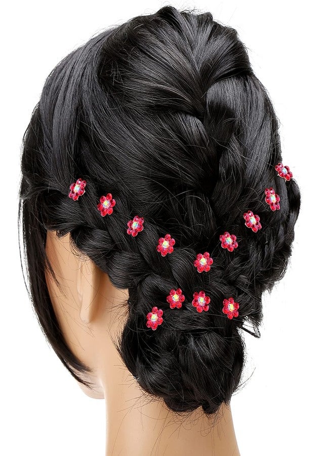 BETITETO Rhinestone Flower Hair Pins, 40 Pcs U-Shaped Crystal Party Wedding Bridal Hair Accessories for Women Girls (Red) - Image 2