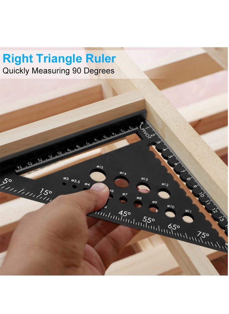 Triangle Ruler, High Precision Aluminum Alloy Triangle Ruler, Triangle Ruler Protractor, Aluminum Carpenters Roofing Square, Metric Woodwork Square, Layout Measuring Tool for Carpenter