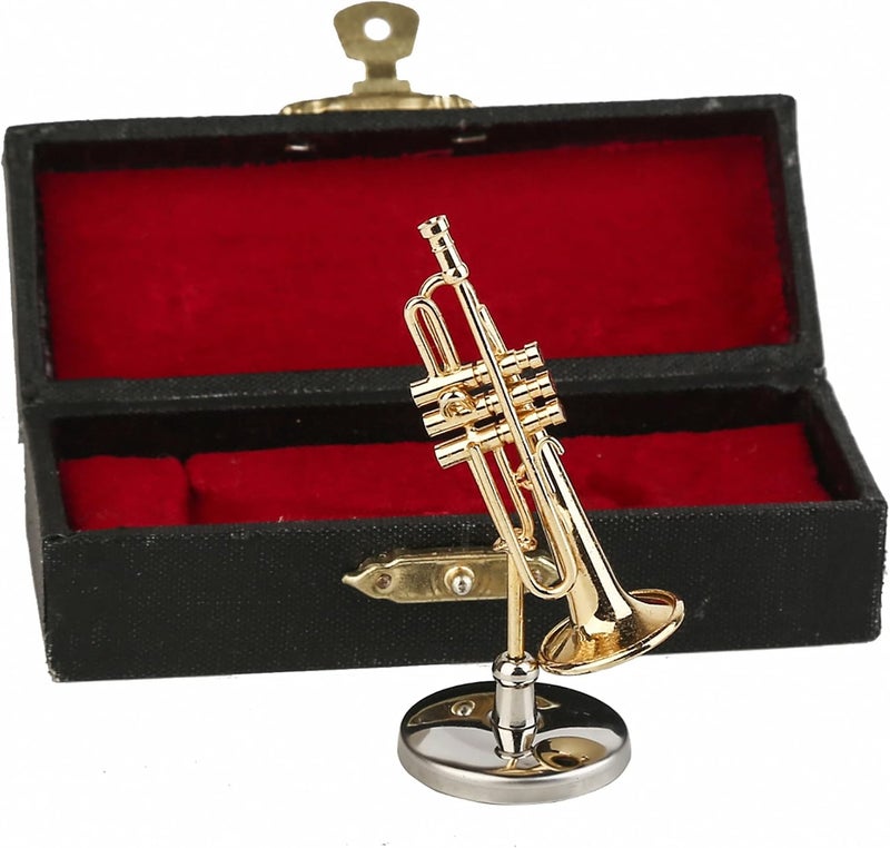 Dselvgvu Miniature Trumpet with Stand and Case Brass Mini Musical Instrument Trumpet Replica Collectible Figurines Model Birthday Gift Home Decoration Display Ornament (2.36"x0.79") - Image 4