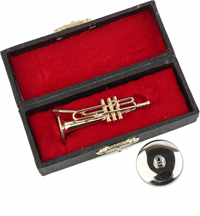 Dselvgvu Miniature Trumpet with Stand and Case Brass Mini Musical Instrument Trumpet Replica Collectible Figurines Model Birthday Gift Home Decoration Display Ornament (2.36"x0.79") - Image 3