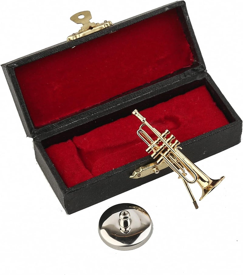Dselvgvu Miniature Trumpet with Stand and Case Brass Mini Musical Instrument Trumpet Replica Collectible Figurines Model Birthday Gift Home Decoration Display Ornament (2.36"x0.79") - Image 5
