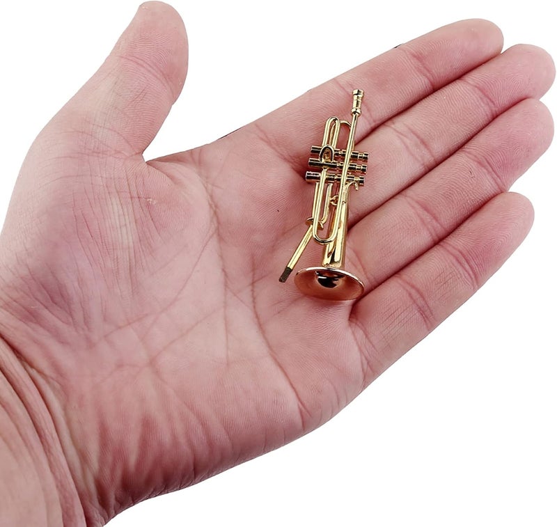 Dselvgvu Miniature Trumpet with Stand and Case Brass Mini Musical Instrument Trumpet Replica Collectible Figurines Model Birthday Gift Home Decoration Display Ornament (2.36"x0.79") - Image 2