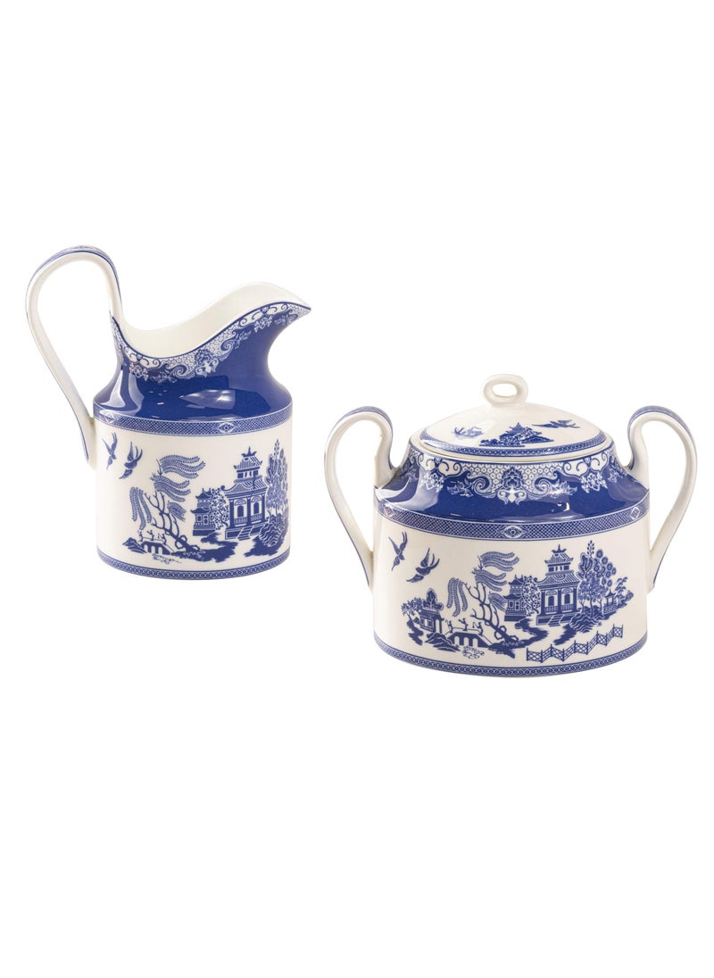 Grace Teaware Grace Teaware Bone China Blue Willow Sugar And Creamer Set 2Piece Set 