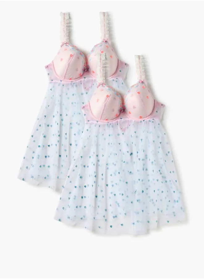 FAV Heart Embroidered Padded Babydoll with Thongs
