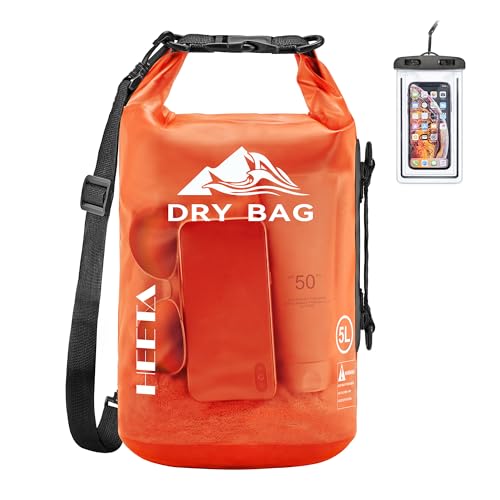 HEETA Dry Bag Waterproof for Women Men, Roll Top Lightweight Dry Storage Bag Backpack with Phone Case for Travel Swimming Boating Kayaking Paddle Board Camping Beach Accessories (Orange, 20L) - Image 1