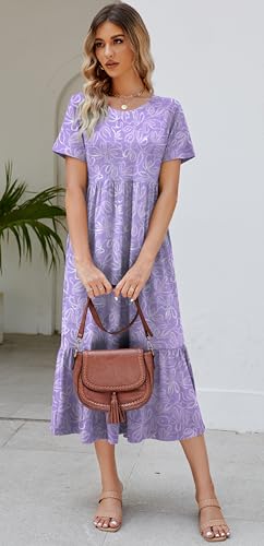 Jeqeocafy Summer Dresses for Women Flowy Maxi Sundress Short Sleeve Tiered Beach Dress with Pockets 2026 Vacation Travel - Image 3