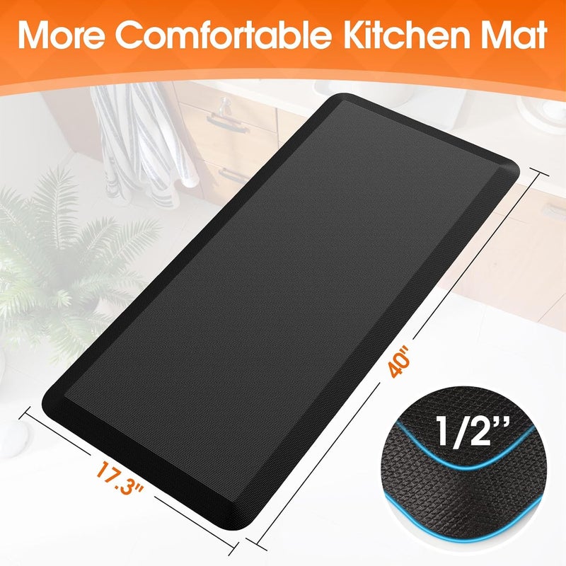 TranquilRelax Kitchen Mat, 17.3''x39'', Black | Thick Floor Comfort Anti-Fatigue Mat, Non-Slip, Water Resistant, Stain Resistant, Easy Clean, for Kitchen, Sink, Office,Home - Image 2