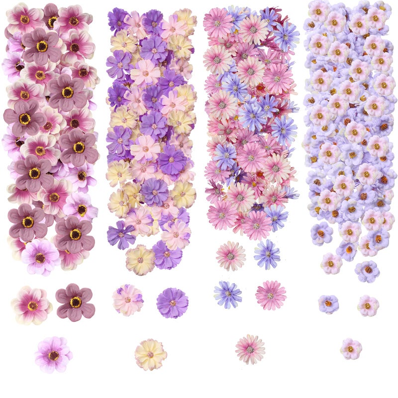Cindeer 217 Pieces Flower Mini Silk Heads Fake Rose Daisy Faux Flowers for Crafts Rose Flowers Plum Blossom Heads Sunflower Daisy Wedding Decoration for Halloween Home Wedding  2-4 cm (Purple Series) - Image 1