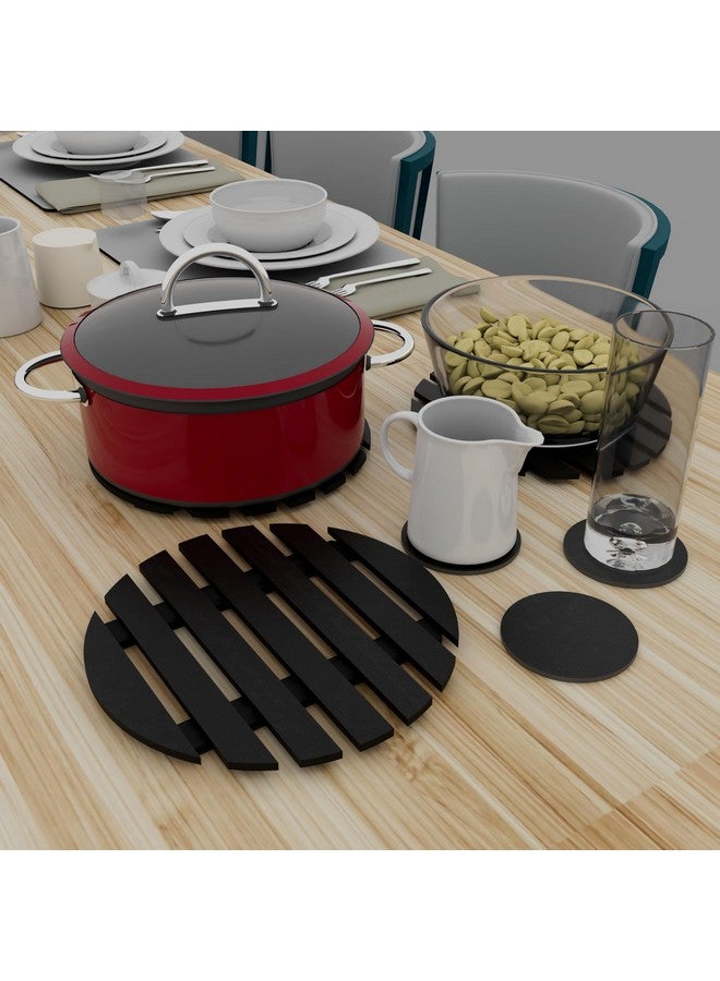PICRAZEE حصائر طاولة بيكرازي الخشبية غير القابلة للانزلاق، حامل وعاء، حصيرة للأطباق للمطبخ والطهي وتناول الطعام (3 حوامل دائرية و6 قواعد دائرية) - Image 1