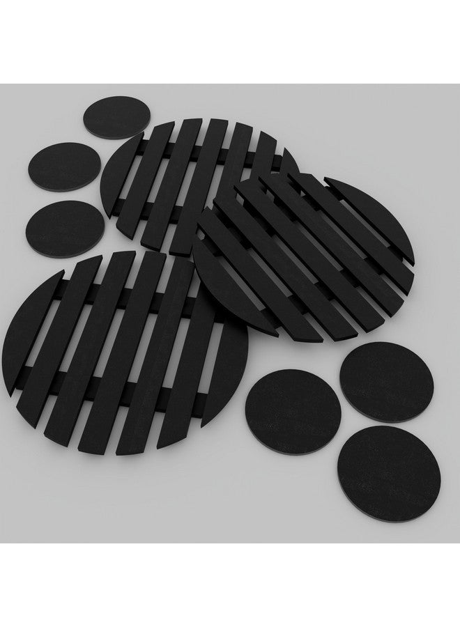 PICRAZEE حصائر طاولة بيكرازي الخشبية غير القابلة للانزلاق، حامل وعاء، حصيرة للأطباق للمطبخ والطهي وتناول الطعام (3 حوامل دائرية و6 قواعد دائرية) - Image 2