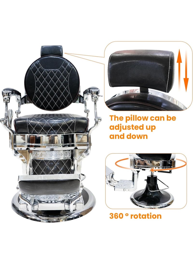 Meishida Vintage Barber Chair for Professional Barbershops and Salons - Heavy Duty Metal Frame, Large Hydraulic Pump, Swivel & Reclining Design  - Image 3