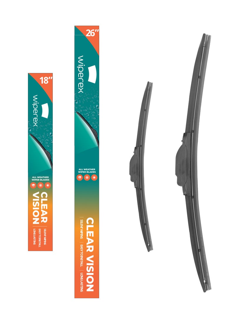 Wiperex WiperEx Wiper Blades for Volkswagen Variant 2019 26" + 18" All Weather, Uniform Wiping, Premium Rubber, Perfect Fit, Silent, Reduced Wind Lift, No Marks (Set of 2)  - Image 1