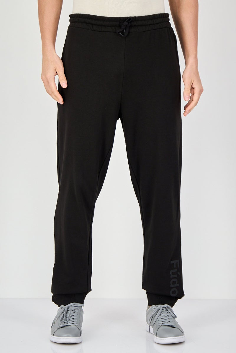 Fudo Men Regular Fit Brand Logo Jogger Pants, Black - Image 1
