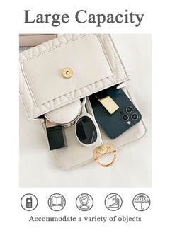 roaiss White Sweet Pearl Decor Shoulder Crossbody Square Bag Stylish Casual Flap Metal Magnetic Quilted PU Leather Clutch for Women  - Image 5