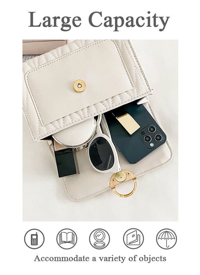 roaiss White Sweet Pearl Decor Shoulder Crossbody Square Bag Stylish Casual Flap Metal Magnetic Quilted PU Leather Clutch for Women  - Image 5