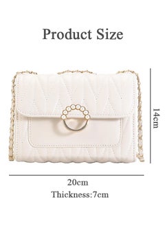 roaiss White Sweet Pearl Decor Shoulder Crossbody Square Bag Stylish Casual Flap Metal Magnetic Quilted PU Leather Clutch for Women  - Image 4