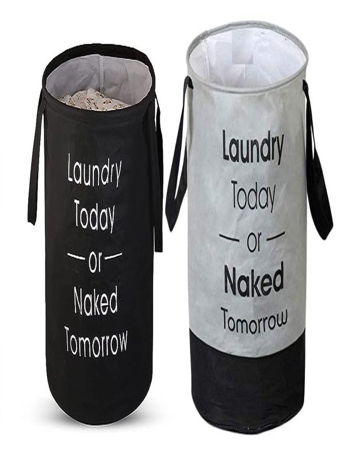 Agroha Printed Waterproof Canvas Laundry Bag, Toy Storage, Laundry Basket Organizer 45L bags (Pack of 2, Black + Grey) - Image 1
