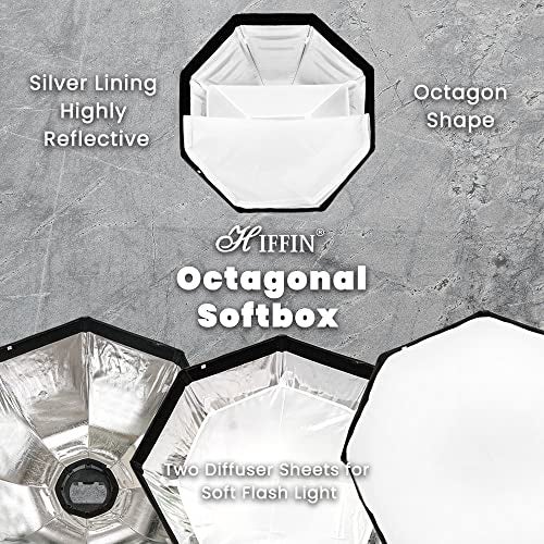 HIFFIN (65cm) Lightweight & Portable Soft Box Comes with S2 Type Bracket & 2 Diffuser Sheets | Carrying Case | Compatible with All Flash Speedlights (Octagonal Softbox 65 cm) - Image 5