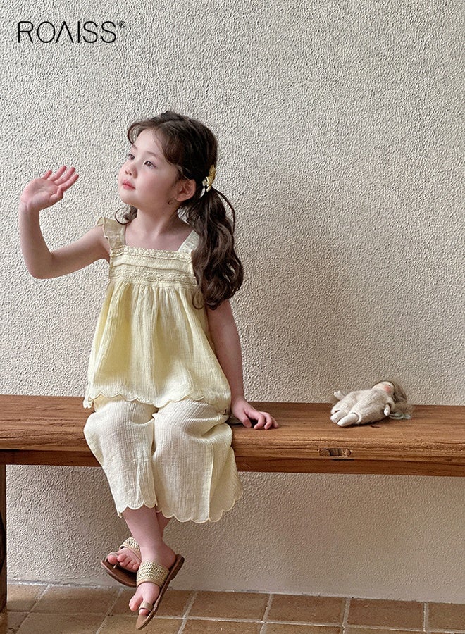 roaiss Toddler Girls Camisole and Pants Set, Stylish Summer Outfit with Sleeveless Top and Wide Leg Pants, 2 Piece Comortable Clothing Set for Little Girls  - Image 4