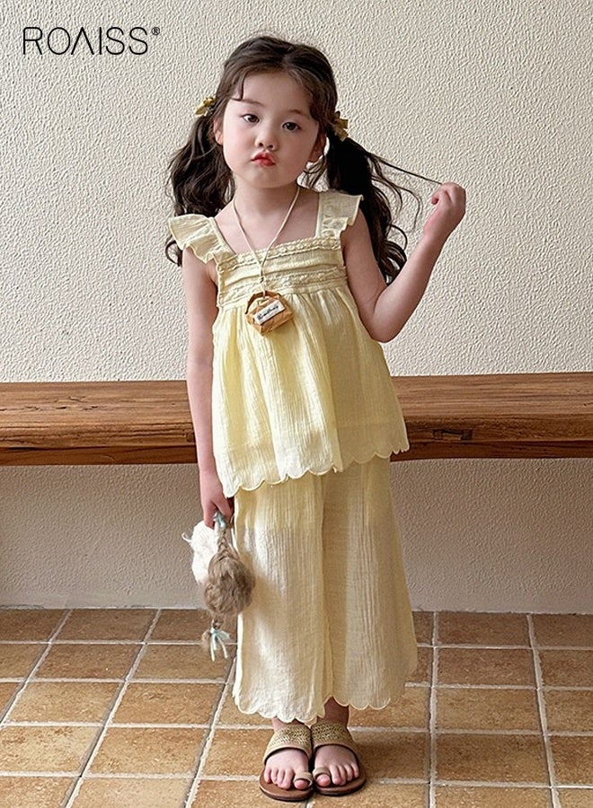 roaiss Toddler Girls Camisole and Pants Set, Stylish Summer Outfit with Sleeveless Top and Wide Leg Pants, 2 Piece Comortable Clothing Set for Little Girls  - Image 1